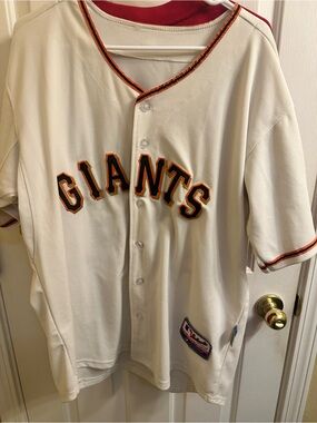 Majestic White Jersey with Red and Blue Authentic Patch-GIANTS